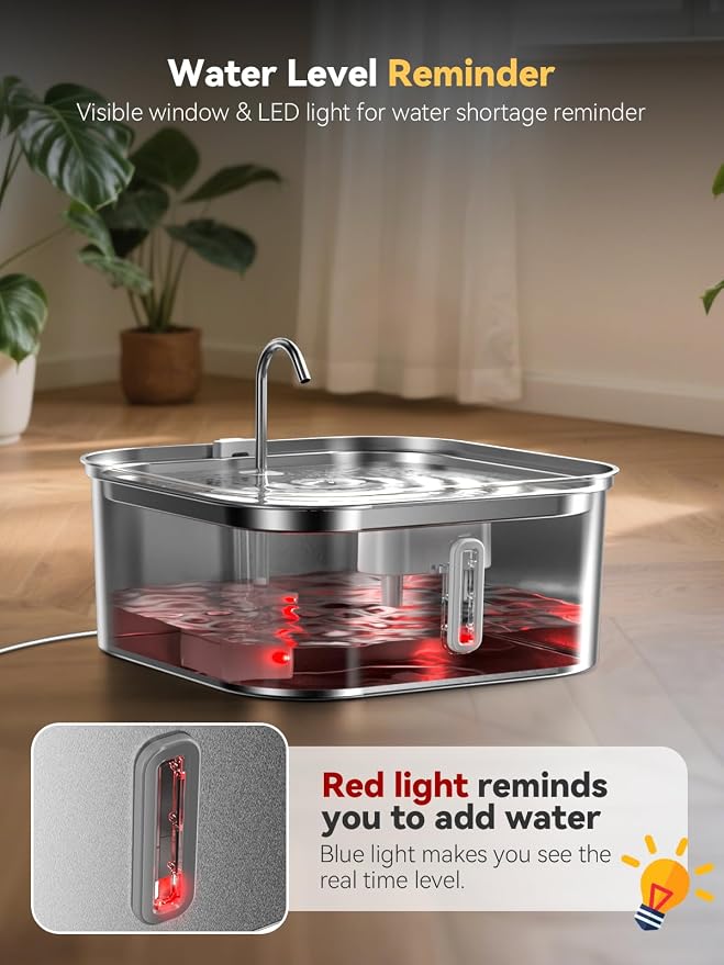 Large Dog Water Fountain 14L/3.7Gal, Stainless Steel Pet Fountain for Large Dogs and Multi-Pets Families, Visible Window & Extra Wide Drinking Area, Enlarges Capacity & Saves Space (with 3pcs Filters)