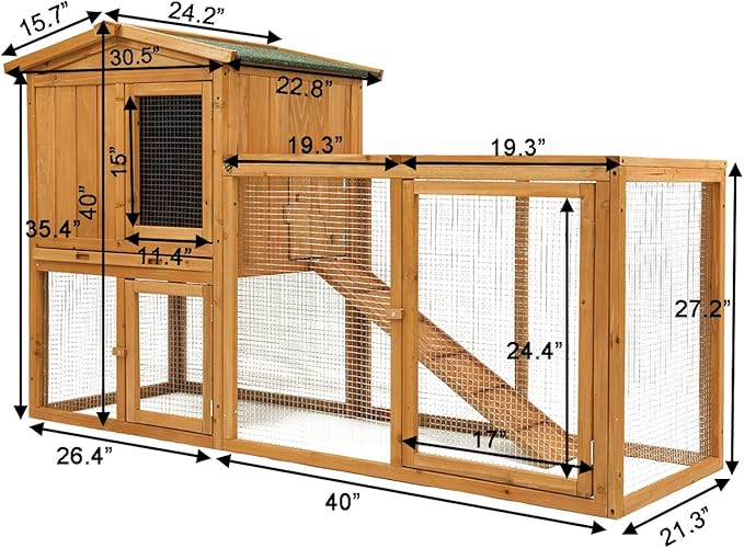 Ogrmar Chicken Coop Large Wooden Outdoor Bunny Rabbit Hutch Hen Cage with Ventilation Door, Removable Tray & Ramp Garden Backyard Pet House Chicken Nesting Box