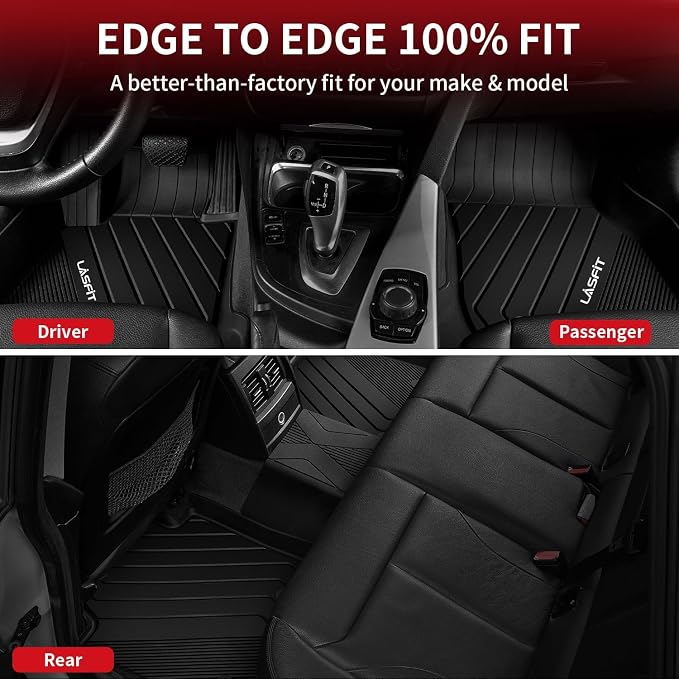 LASFIT Floor Mats for BMW 3 Series 2012-2018 320i 328d 328i 330e 330i 335i 340i M3 RWD & Sedan Only(Not for 335is, X-Drive, GT), All Weather TPE Custom Fit Car Liners 1st & 2nd Row Mat, Black