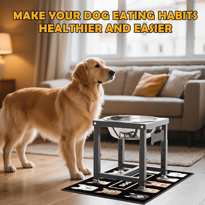 ADENGL 0.8 Gallon Elevated Dog Water Bowl for Medium Dog, 4-Height Adjustable (8–12.2'') Raised Stainless Steel Bowl with Spill-Proof Mat & Sturdy Metal Stand, Easy-Clean Feeder for Indoor/Outdoor Use