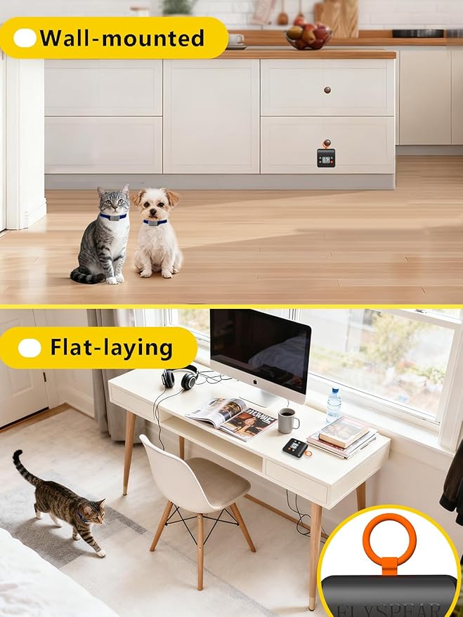 FLYSPEAR Wireless Cat Barrier - Rechargeable Indoor Barrier with 6 Adjustable Range Radius up to 7 ft, 6 Adjustable Safe Static Intensity for Cats Small Dogs with Hook (Wireless Barrier Kit)