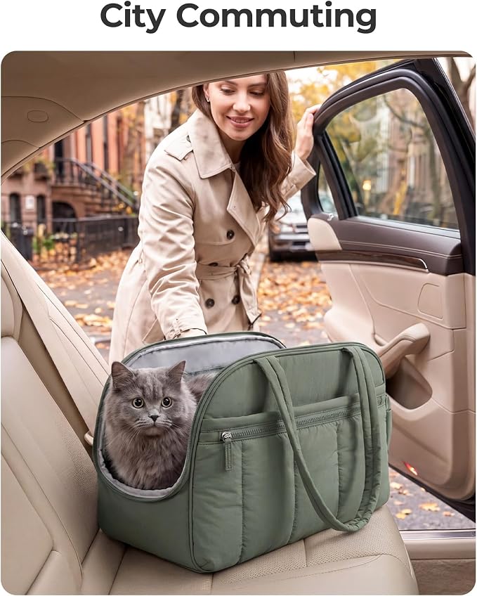 BAGSMART Dog Purse Carrier for Small Dogs Up to 13lbs Puppy Travel Tote Bag | Quilted Puffy Soft Sided Pet Handbag with Pockets, Collapsible Lightweight Portable with Safety Tether & Mat, Coffee brown