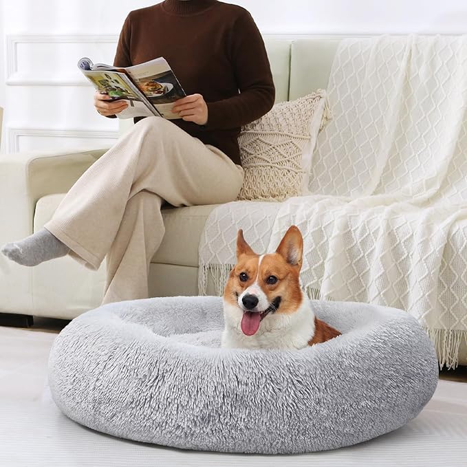 JOLLYVOGUE Dog & Cat Bed, Calming Anti-Anxiety Pet Bed for Small Dogs, Fluffy Donut Cushion for Small and Medium Pets (20") (Pack of 2)