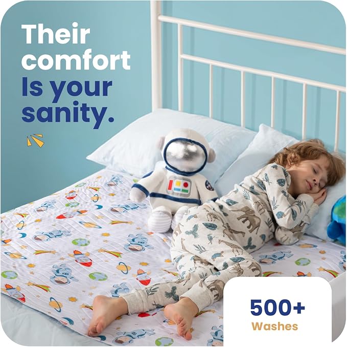 IMPROVIA® Pee Pads for Kids - Bed wetting Pads for Kids Potty Training Bed mats for Toddlers Waterproof Reuseable Washable Absorbent, Non Slip - Space Design - Full Size 34”x52
