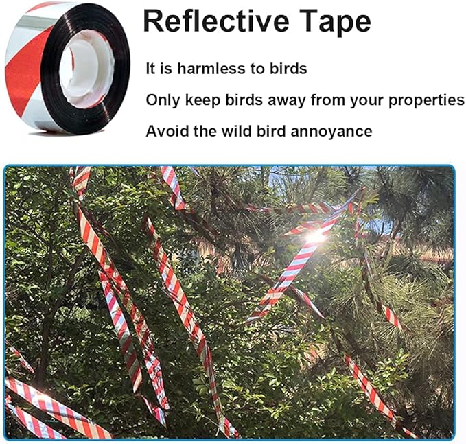 Bird Scare Tape, 1''x260FT Red Spiral Double Sided Repellent Deterrent Reflective Tape for Scaring Birds Away… (Red-1)