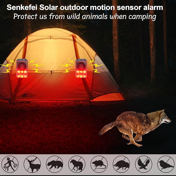 Solar Outdoor Motion Sensor Alarm - Dog Barking & Gunshot Sound 130db Motion Detector Alarm Light,with Remote Controller for Home, Villa,Yard,Chicken coop,Farm,Barn
