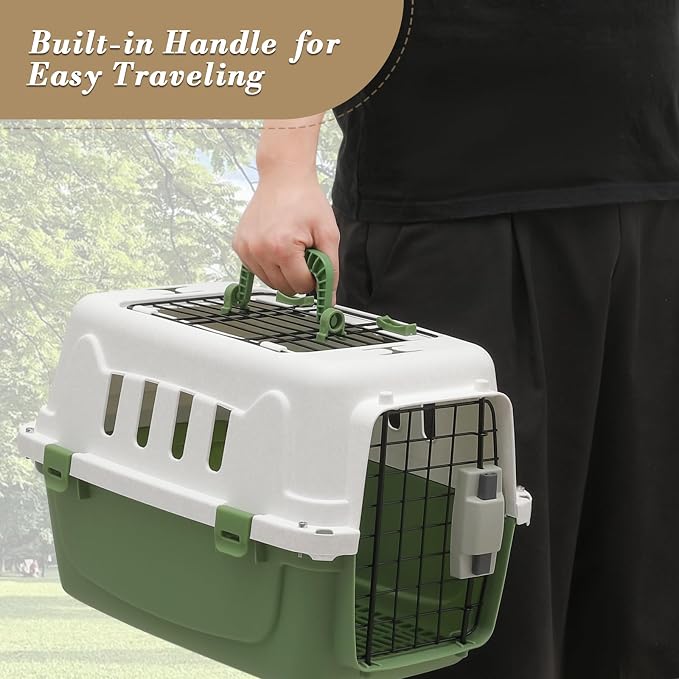 Athena Collection 22" Hard-Sided Travel Pet Carrier for Small Dogs and Cats | Plastic Dog Crate with 2-Door Top & Front Load, Ventilation, Security Lock, Cat Dog Carrier for Pet, up to 22lbs, Green