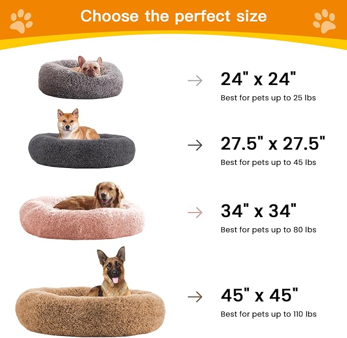 Calming Dog Bed Anti-Anxiety Donut Dog Beds for Small Medium Large Dogs,Washable Plush Fluffy Indoor Cat Kitten Round Cuddler Cushion (Dark Grey, XX-Large)
