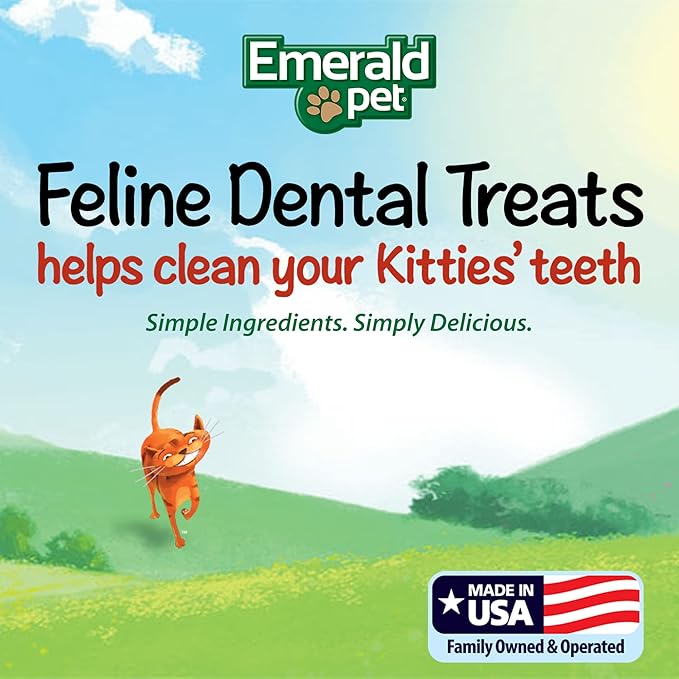 Emerald Pet Grain-Free Cat Dental Treats with Chicken – Crunchy Natural Dental Treats for Cats to Clean Teeth, Freshen Breath, and Reduce Plaque & Tartar – 11 oz Tub