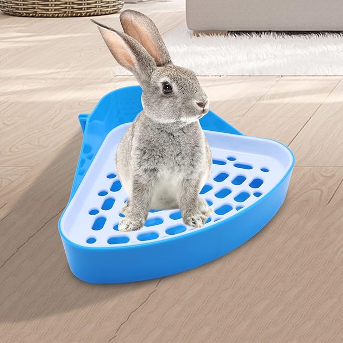 Litewoo Rabbit Litter Box Toilet Bunny Corner Litter Pan Pet Toilet Potty for Guinea Pigs Hamster Chinchilla Ferret Rabbit Small Animal (Blue)