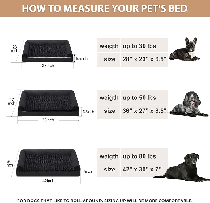 BFPETHOME Orthopedic Washable Large Dog Bed for Senior Dog Comfy Sleep | Waterproof Big Soft Pet Couch Bed for Dogs Relax with Removable Cover Supportive Egg Crate Foam Black 36x27 Inch