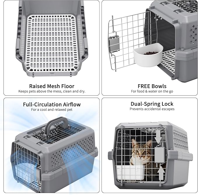 RIZZARI Portable Cat Carrier for Small Cats & Dogs:Secure Hard-Sided Pet Carrier with Ventilation - Metal Door & Carry Handle for Travel - Vet Visits & Daily Use