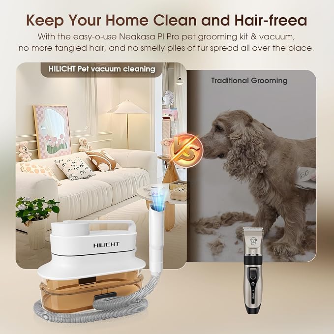 Dog Grooming Vacuum Kit with 4L Dust Cup, 6 Pet Grooming Tools for Home Grooming, Low-Noise Pet Hair Grooming System for Dogs & Cats