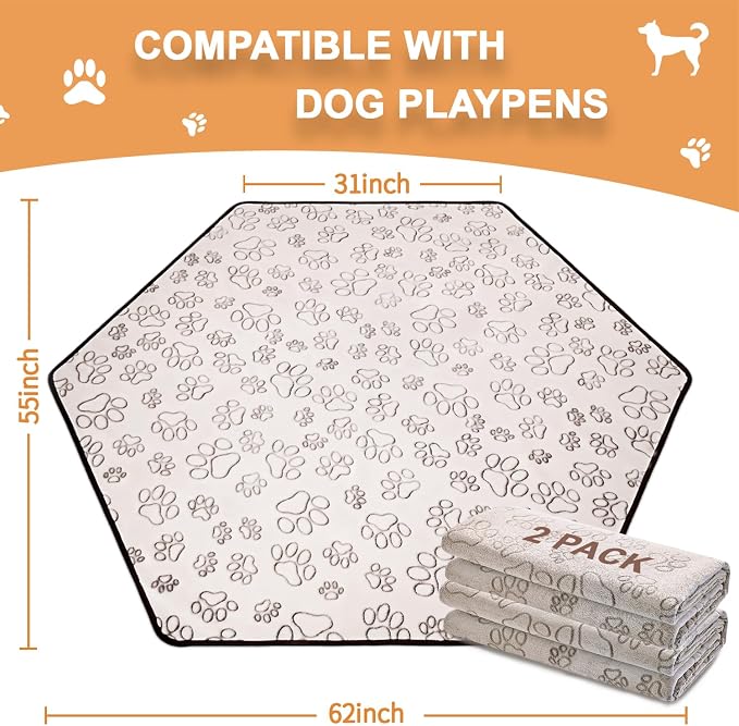 Reusable Puppy Pads, Washable Pee Pads, Leakproof 55"x 62" 2 Pack | Extra Large Absorbent Dog Pads With Waterproof Non-Slip Backing For 6 Panel Playpens, Kennels, Indoor Potty & Puppy Training