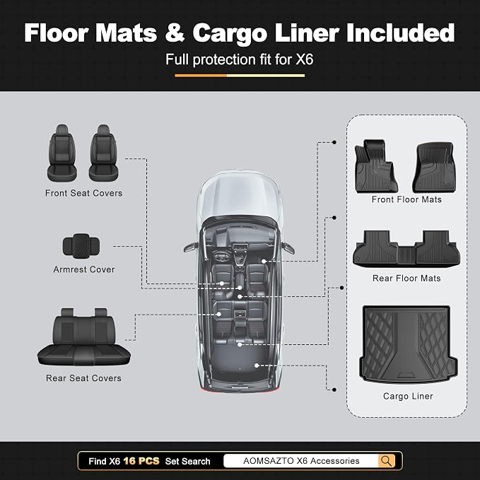 AOMSAZTO Floor Mats & Cargo Liner Fit for BMW X6 2015-2019 (F16) | Custom Fit All Weather Protection Car Accessories Anti Skid Trunk Mat