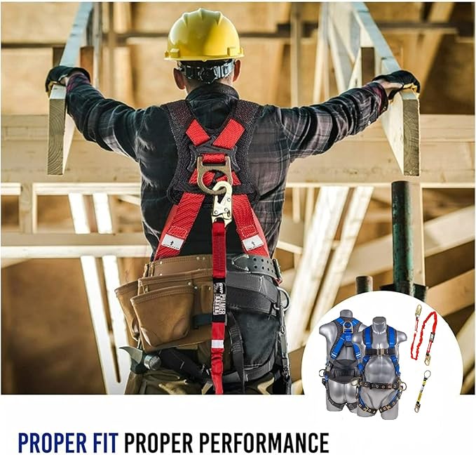 Fall Protection Hammerhead Kit I 5pt Safety Harness, 6' Double Leg Lanyard, 18" D-Ring Extender (Blue - 2XLG)