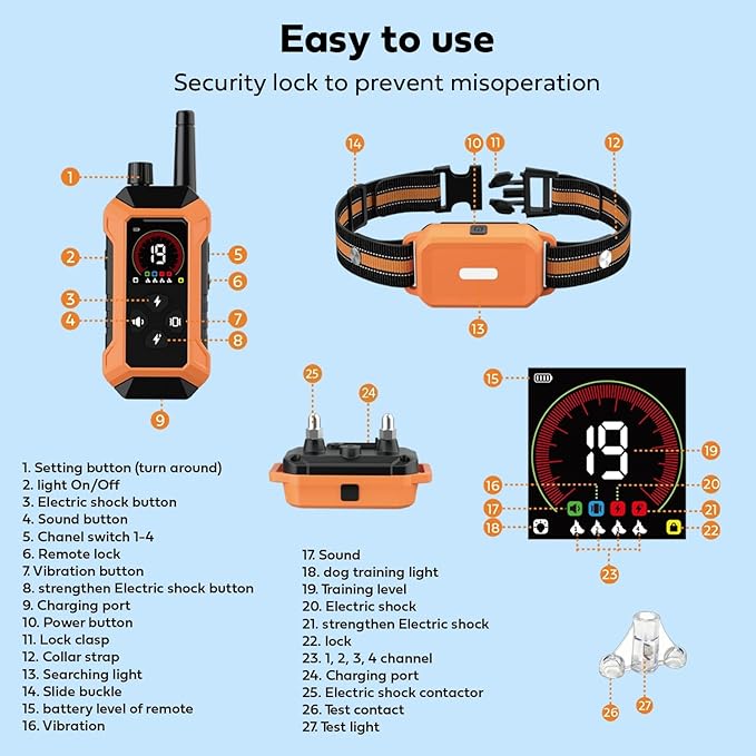 Dog Shock Collar 2 Pack (5–150Lbs), 4400FT Waterproof 2 Dog Training Collar with Remote Control 5 Training Modes Rechargeable Electric Dog Collar with Light, E Collars for Small Medium Large Dogs
