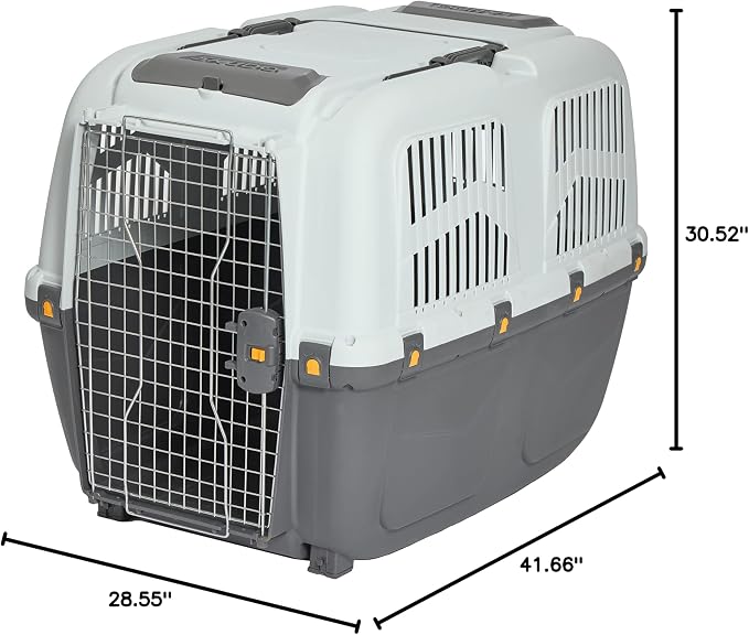Skudo by MidWest 42-Inch Travel Carrier, Gray, Fits Pets up to 80 lbs | Hard-Sided Pet Carrier, Travel Crate with Handle, Ventilated Design, Locking Tabs, Easy Assembly