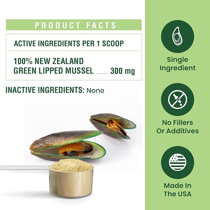 Green Lipped Mussel Powder for Dogs & Cats - 100% New Zealand Green Lipped Mussels - Natural Hip & Joint Supplement for Joints, Tendons, Ligaments, Muscles - 50 Grams - Up to 166 Servings