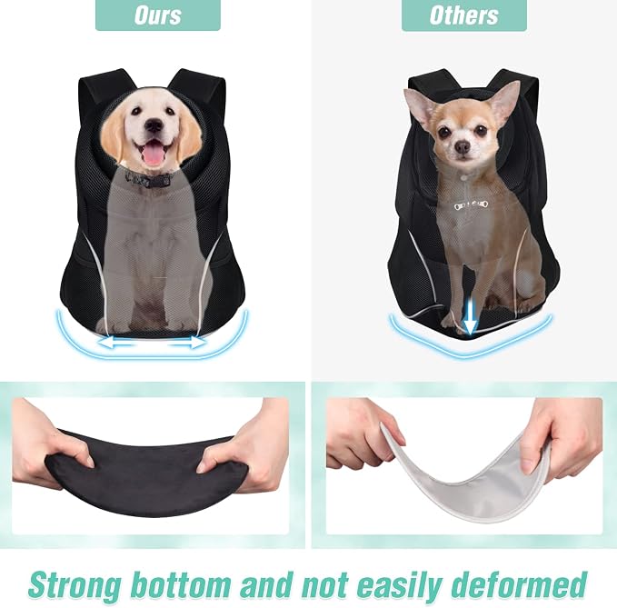YUDODO Dog Front Carrier Backpack, Adjustable Breathable Dog Backpack | Ventilated, Safety Belt, Lightweight, Reflective Strip, Pocket Storage, For Walking Hiking Outdoor, Jet Black, M