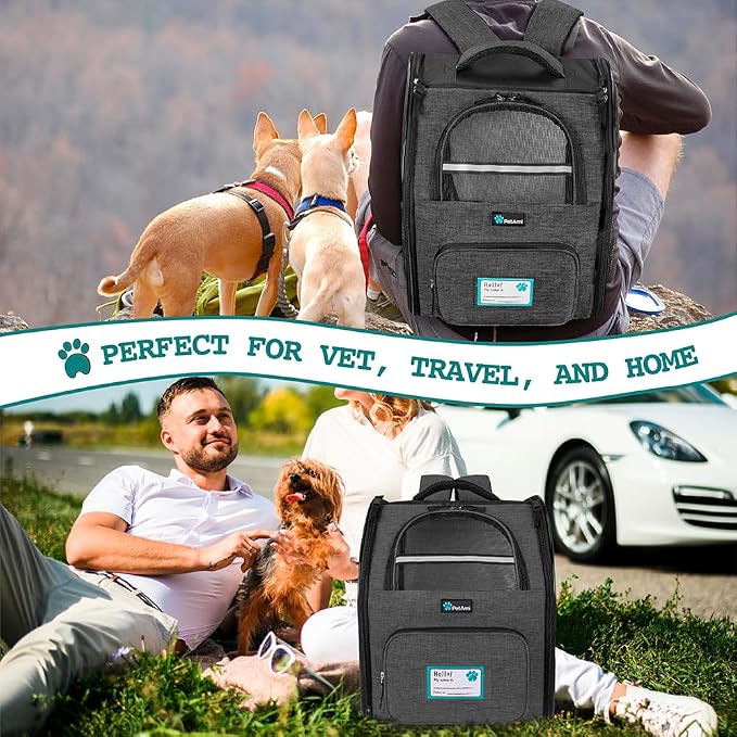 PetAmi Dog Backpack Carrier for Small Medium Dogs Large Cats up to 18 lbs, 2 Side Entry, Structured No-Collapse Frame, Airline Approved Ventilated Pet Backpack for Hiking Camping Travel, Charcoal