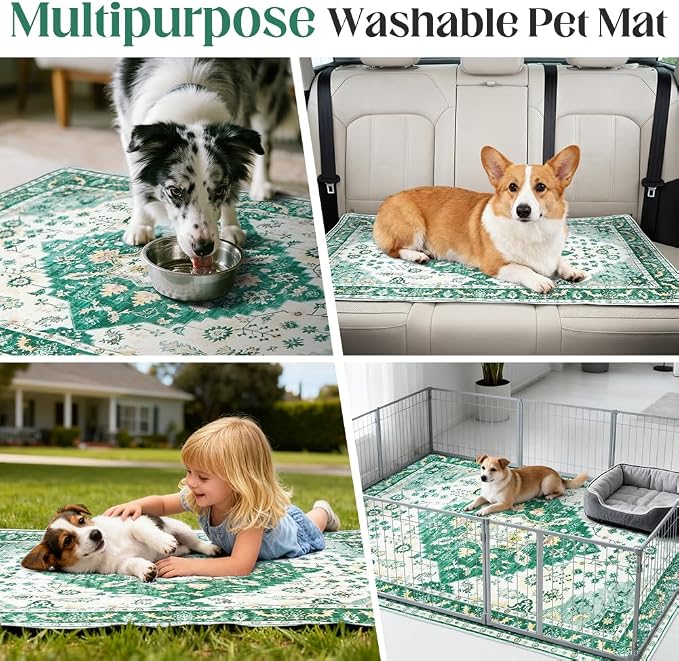 Washable Pee Pads for Dogs, 2 Pack Reusable Puppy Training Pads 48"x48" Super Absorbent Waterproof Dog Training Pads, Non-Slip Potty Pads, Whelping Pads Litter Mat Green Medallion