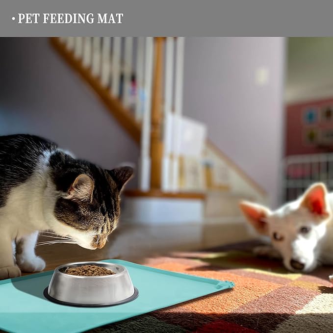 Reopet Silicone Pet Feeding Mat - Waterproof & Non-Slip Dog Cat Placemat | High Raised Edges Prevent Food & Water Spills to Protect Floors, Easy to Clean, Fit for Dog Cat Bowls