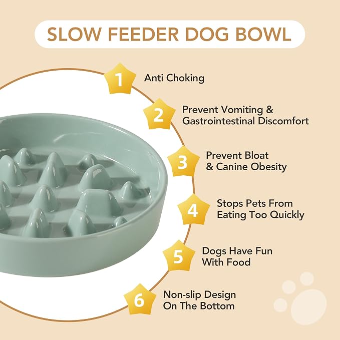 Havniva Dog Bowls Slow Feeder, Ceramic Slow Feeder Dog Bowls for Fast Eater | 1.6 Cups Dog Food Bowl Puzzle Feeder, Slow Feeding Bowls for Medium Breed, Non-Slip Base, Anti-Choking