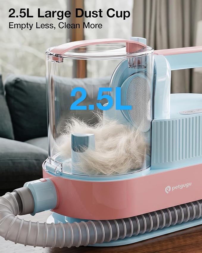 PETGUGU Dog Grooming Vacuum, Dog Vacuum with 7‑in‑1 Clipper, Dog Vacuum for Shedding Grooming, Deshedding Brush,3‑Speed Adjustable & Temp Control Blower,2.5L Dust Cup,Reduces Flying Hair,Easy cleanup