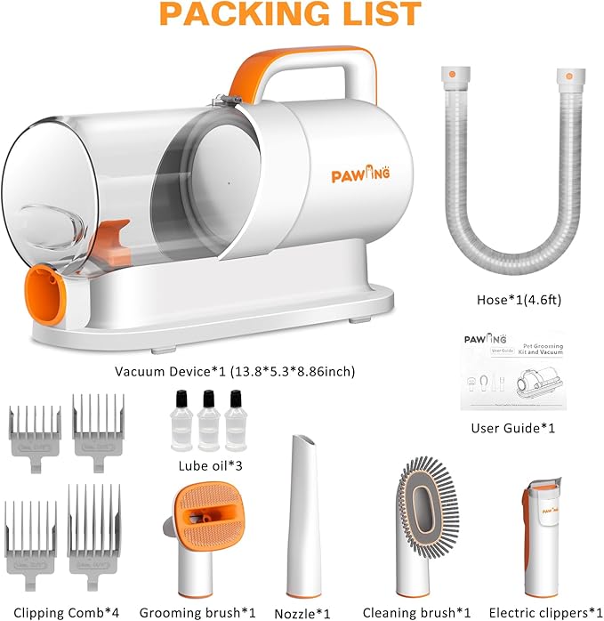 PAWING Dog Grooming Vacuum, All-in-1 Professional Deshedding Tools for Dogs & Cats - Low Noise Dogs Vacuum Cleaner with 2L Large Capacity Dust Cup for Shedding Pet Hair