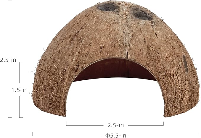 2 Pack Natural Coconut Reptile Hideouts, Lizard, Spider and Aquarium Fish Hide Cave (Natural Surface)