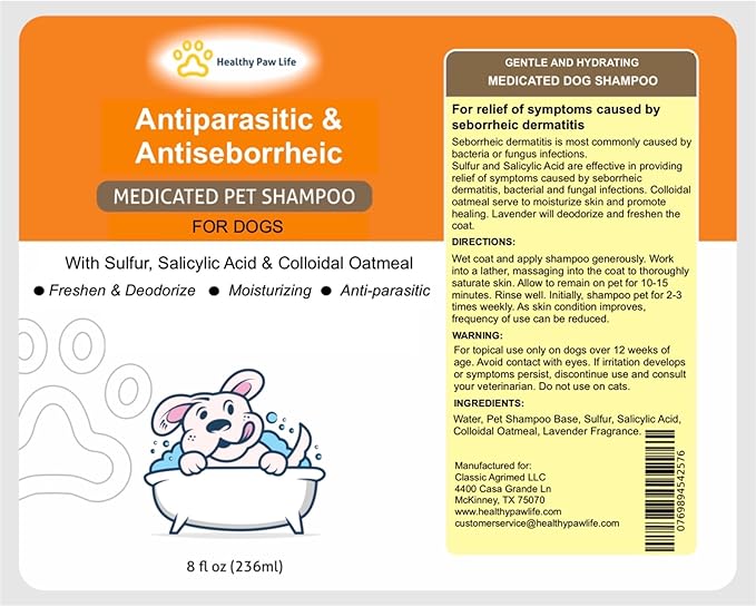 Healthy Paw Life Antiparasitic & Antiseborrheic Dog Shampoo (16 oz)