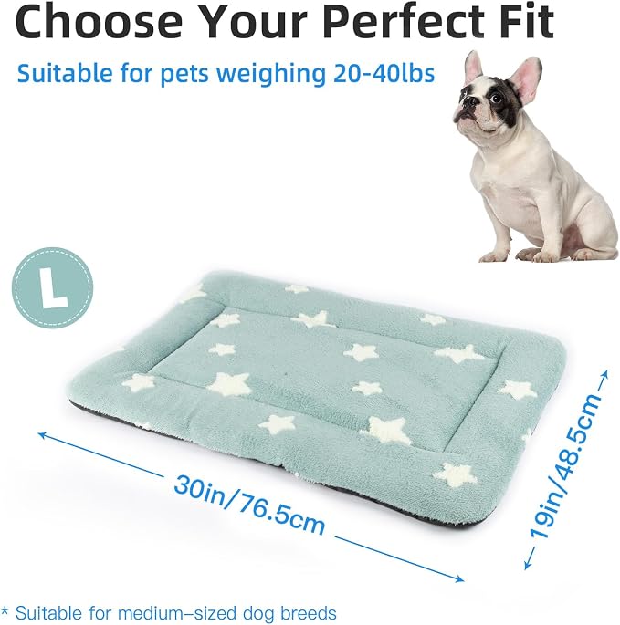 Mora Pets Dog Crate Pad Washable Puppy Dog Bed for Crate Flat Kennel Mat | Soft Dog Cat Bed Mat, Crate Pad for Dog Cages Cozy Sleeping Liner, Pet Pillow Cushion Medium Cute Star Anti Slip Blue 30 x 19