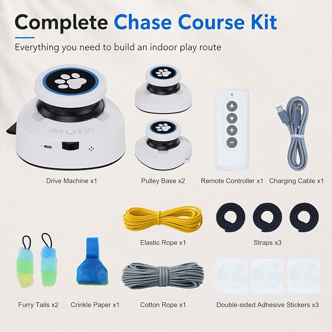 Automatic Cat Toy for Indoor Cats with Remote Control, Interactive Cat Chase Toy with Moving Feather Lure, DIY Floor Route Kit with Mouse Sound, Rechargeable Self-Play Toy