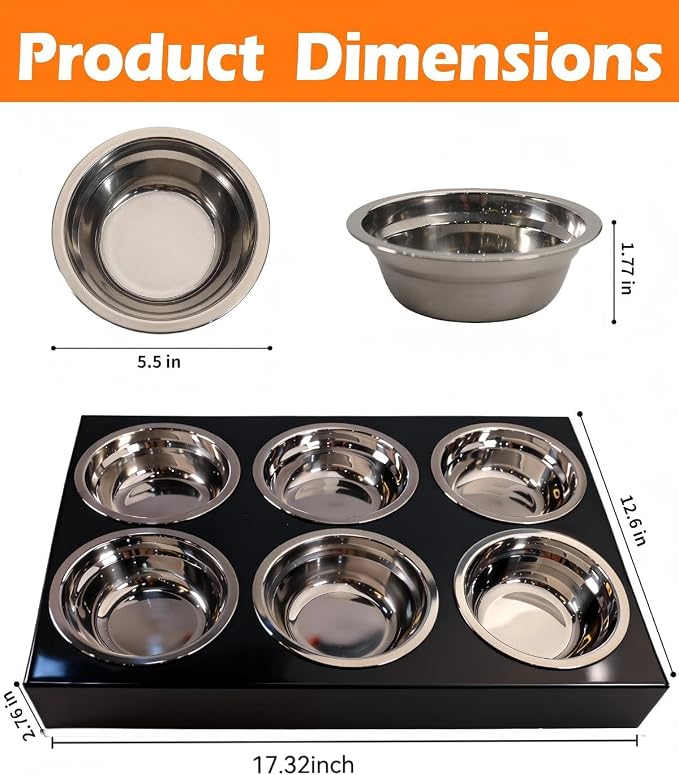 Puppy Feeding System 6 Litter Multiple Dog Bowl Feeder with Metal Stand Puppy Feeder Station, Weaning Dish Puppy's Feeding Ideal for Breeders, Litters & Weaning