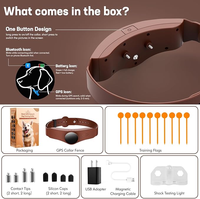 GPS Wireless Dog Fence, Smart Portable Electric Dog Fence Collar with Free App, 64-3280ft Adjustable Boundary, Rechargeable IP7 Waterproof, for Small Medium Large Dogs Outdoor Use