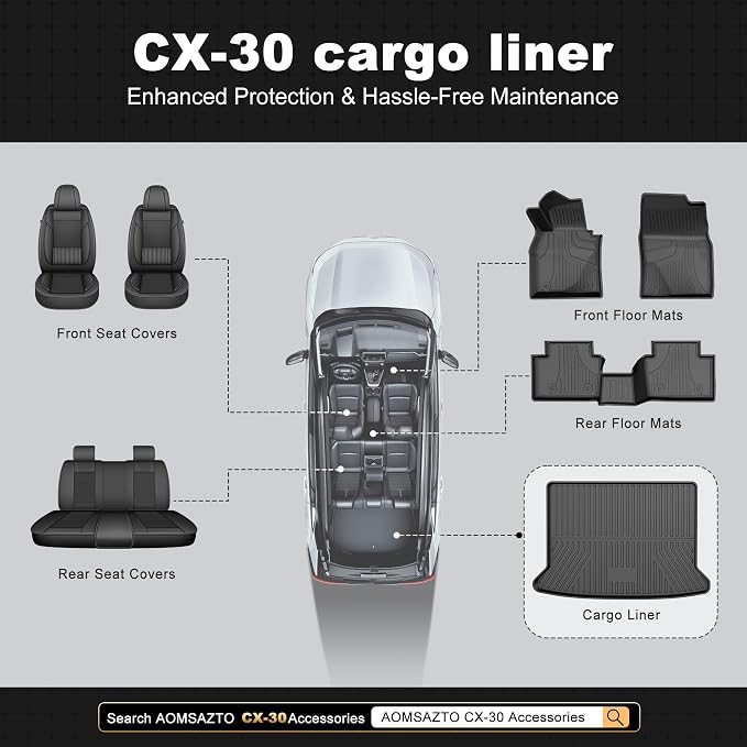Truck Mat & Rear Backrest Mat fit for Mazda CX-30 2020-2026 Cargo Liners All Weather Anti-Slip Split Dog Liner CX30 Accessories (Cargo Liner +Backrest Mats)