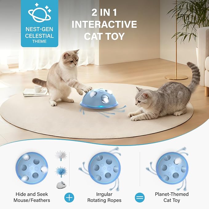 Pawingcat Interactive Cat Toys for Indoor Cats with Plush Mouse and String | Automatic String,Hide and Seek ,Blue
