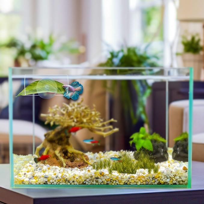 Acrylic Betta Hammock Tunnel, Betta Fish Tank Accessories & Aquarium Tunnel Decor, Fish Tank Hideout with Soft Faux Leaf Hammock, Beta Bed Resting Spot for Bettas (S Size — 3.14" × 1.57" OD)