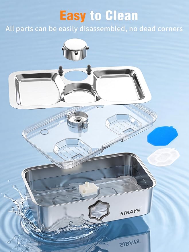 SIBAYS 4.5Gal/17L Dog Water Fountain for Large Dogs, Large Capacity Stainless Steel Pet Water Fountain, Automatic Quiet Dog Water Bowl Dispenser with Water Level & LED Light, Easy to Clean FS86