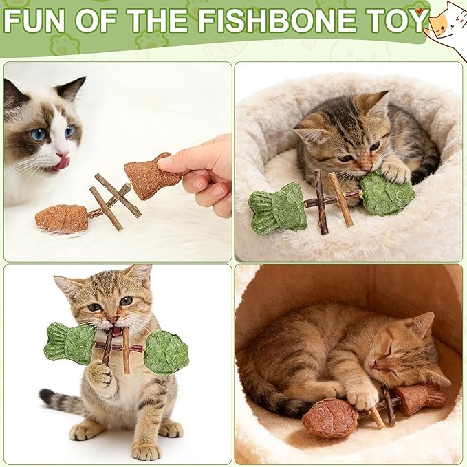 3pcs Purrident Dental Chew Toy for Cats, Creative Fish Bone Cat Toy – Wooden Catnip Teeth Cleaning Stick, Natural Cat Dental Toy, Interactive Play & Kitten Health,Durable Feline Tooth Care Tool