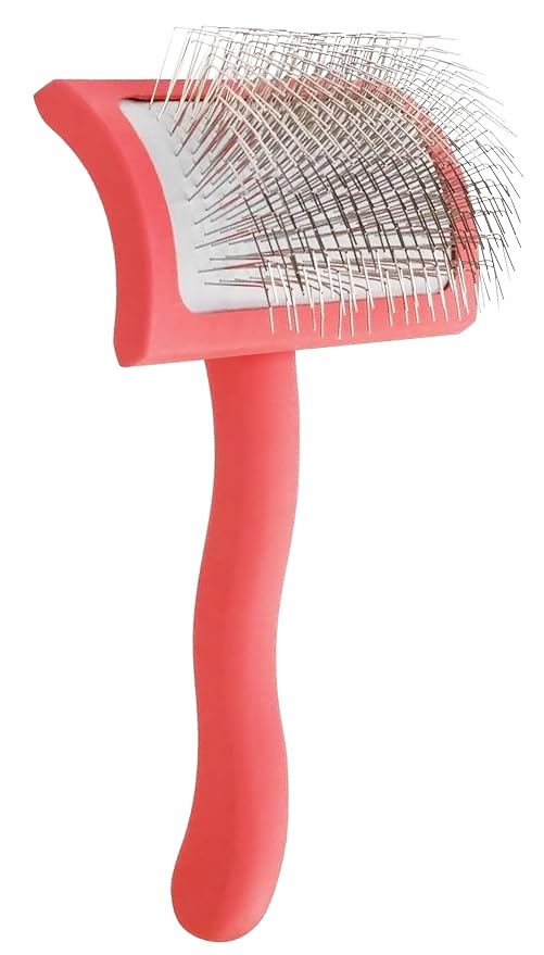 Slicker Brush for Dogs - Long Pin for Poodles, Doodles & Long Haired Dogs, Deshedding & Dematting Tool, Slicker Dog Brushes for Grooming (Coral, Curved Medium)