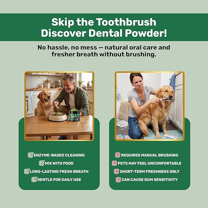 Probiotic Dog Dental Powder - Plaque Off Powder - Dog Teeth Natural Cleaning Powder - Dogs Breath Freshener - Enzymes & Probiotic with Tartar and Plaque Off - Pets Tooth Cleaning- 150g/5.3 oz