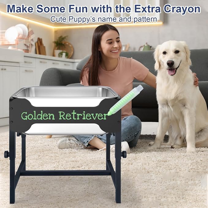 2.5 Gallon Adjustable Elevated Dog Water Bowl, Raised Stainless Steel Large Dog Bowl with 4 Height(11-17"), Full Metal Feeding Station for Relief Joint Pressure, Easy to Clean, Indoor & Outdoor
