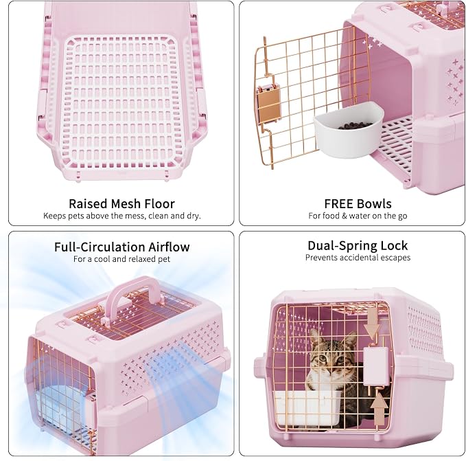 RIZZARI XS Pet Carrier for Small Cats & Dogs, Hard-Sided Travel Crate | Fits Pets Up to 10 lbs,Compact Travel Size,Secure Locking Door,Fresh Air Ventilation,Includes Food Bowl,Great for Vet Visits