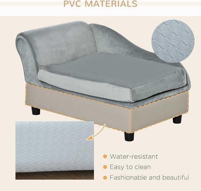 PawHut Luxury Fancy Dog Couch with Hidden Storage for Puppies, Gray | Small Dog Sofa Bed with 2" Soft Foam, Modern Pet Furniture for Little Breeds