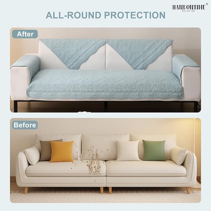 HANDONTIME Pet Protector Furniture Covers - Cotton Couch Cushion Covers, Embroidery Jacquard Dog Couch Cover Sofa Cover for Dogs, Soft Pet Friendly Sofa Protector Washable (Misty Blue, 35.4" x 63")