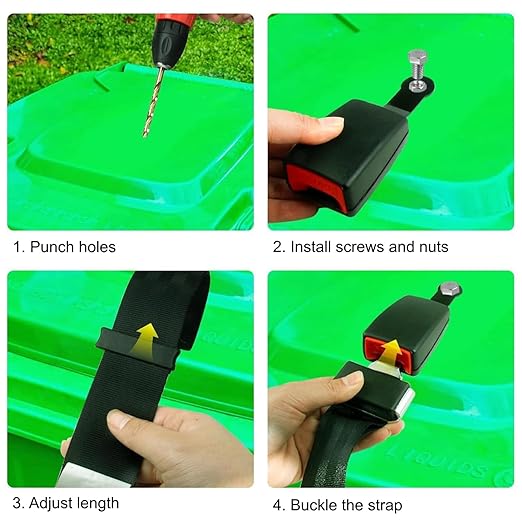 2pcs Trash Can Lock for Animals Bear Raccoon Proof Outdoor Garbage Can Lid Lock Adjustable Animal Proof Locking Strap for 32 to 96 Gallon Trash Bins Easy to Install