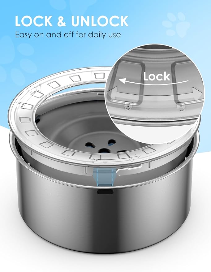 Heouvo 1.8 Gallon No Spill Dog Water Bowl with Slow Drink Floating Disk | Splash-Proof Lid + Stainless Steel Bowl/Rubber Bottom/Slobber Stopper Water Bowl for Large Sloppy Messy Drinkers Reduce Mess