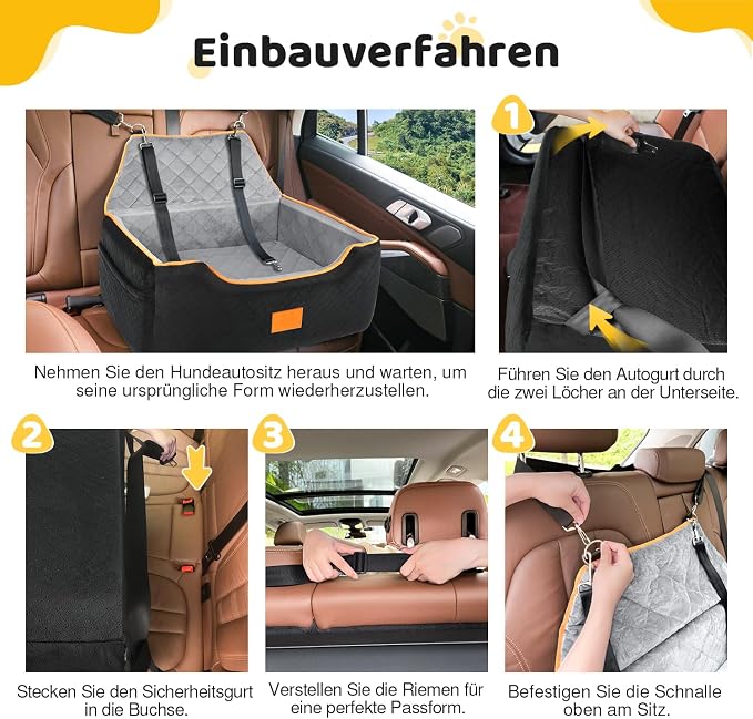 XIEEAOZEE Dog Car Seat for Large/Medium Dog, Booster Seat for Dogs Under 55Lbs or 2 Small, Detachable and Washable Travel Pet Seat with Thick Cushion and Storage Pockets (Black/Gray)